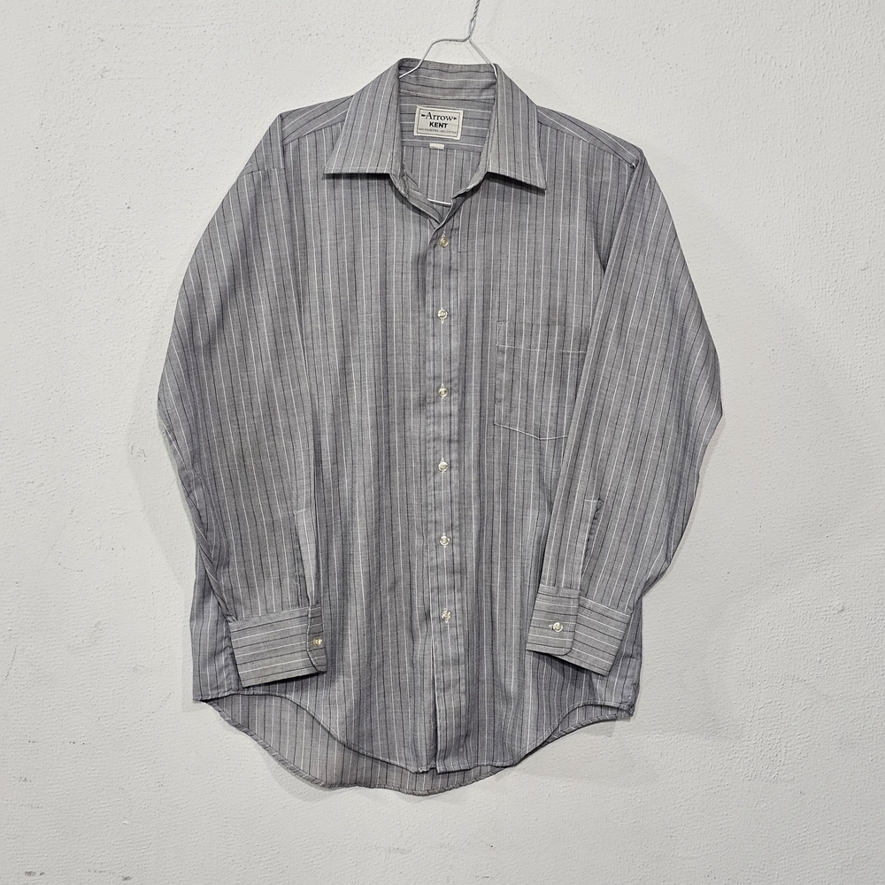 70s VINTAGE Arrow Shirt Kent Sz L Polycotton Long Sleeve Blue Striped Button - Picture 2 of 8